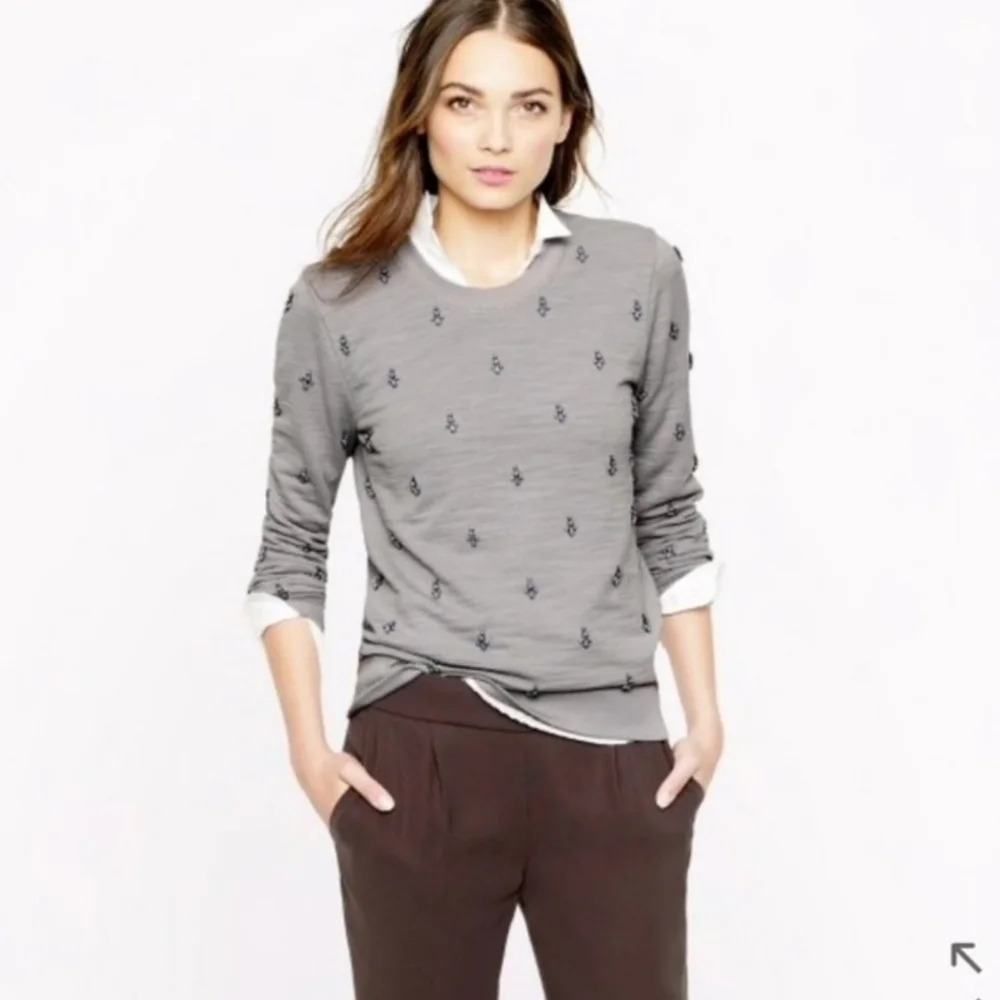 J.CREW Bejeweled Gray Crewneck Sweatshirt, Small